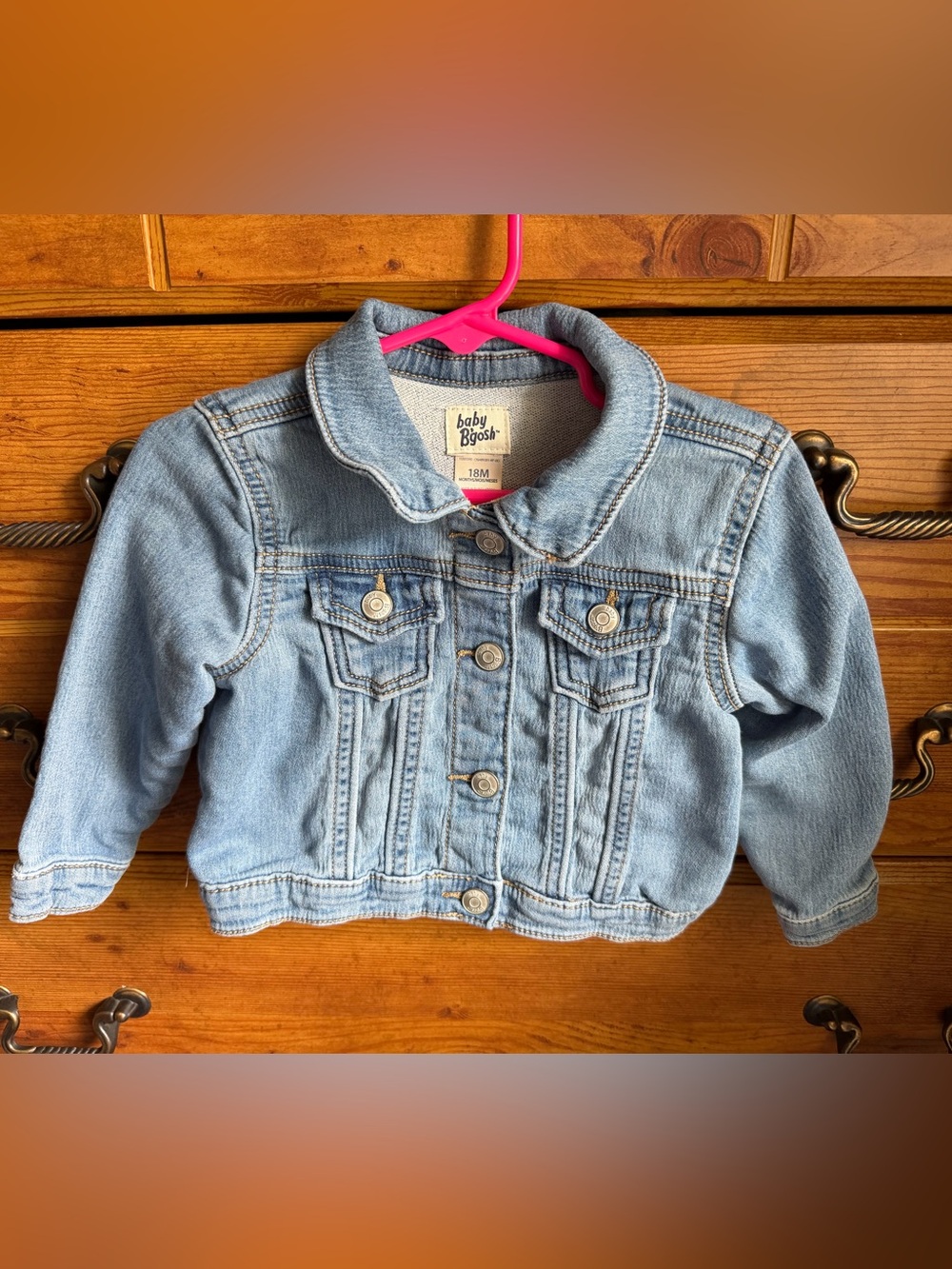 Oshkosh soft/stretchy jean jacket w/ butterfly patch on back 18m